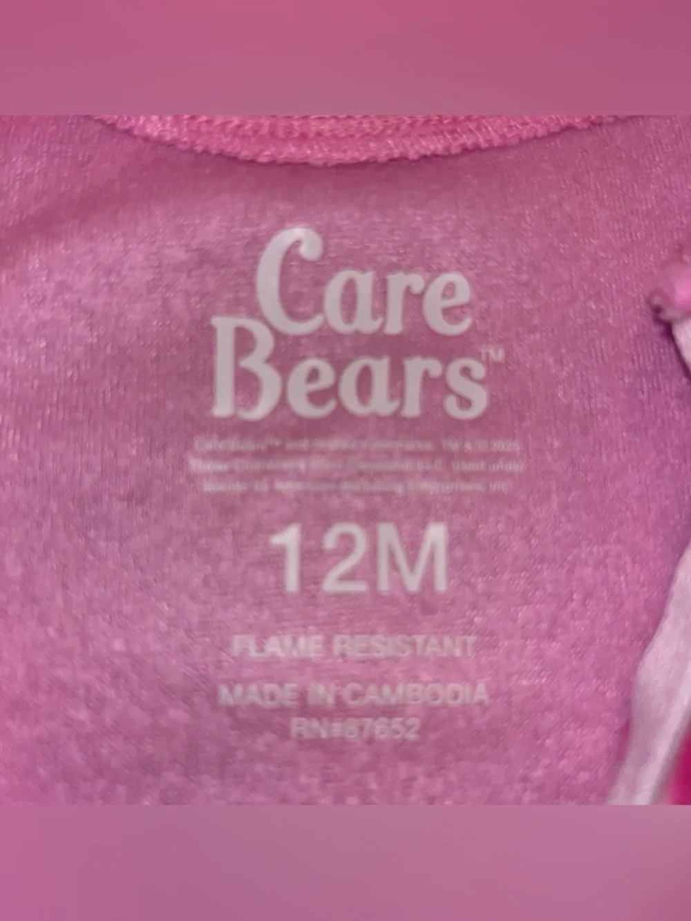 Care Bears Cheer Bear Long Sleeve Blanket Sleeper Footed Pajama Pink 12M